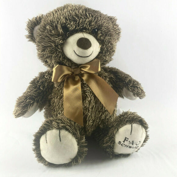 FAO Schwarz Teddy Bear Plush Brown With Bow Tie 17 Inches Long - Picture 1 of 4